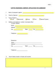 SD Form 2352 Captive Insurance Company Application - South Dakota, Page 2