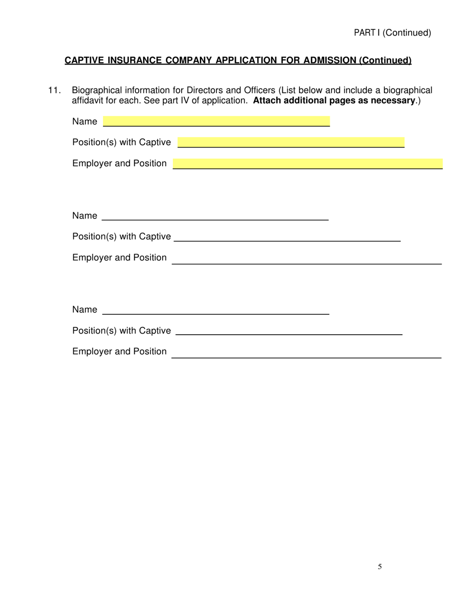 SD Form 2352 Captive Insurance Company Application - South Dakota, Page 5