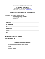 Document preview: Risk Retention Group Annual Filing Checklist - South Dakota