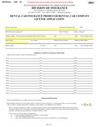 SD Form 1425 Rental Car Insurance Producer Rental Car Company License Application - South Dakota