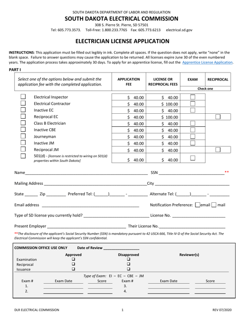 Electrician License Application - South Dakota Download Pdf