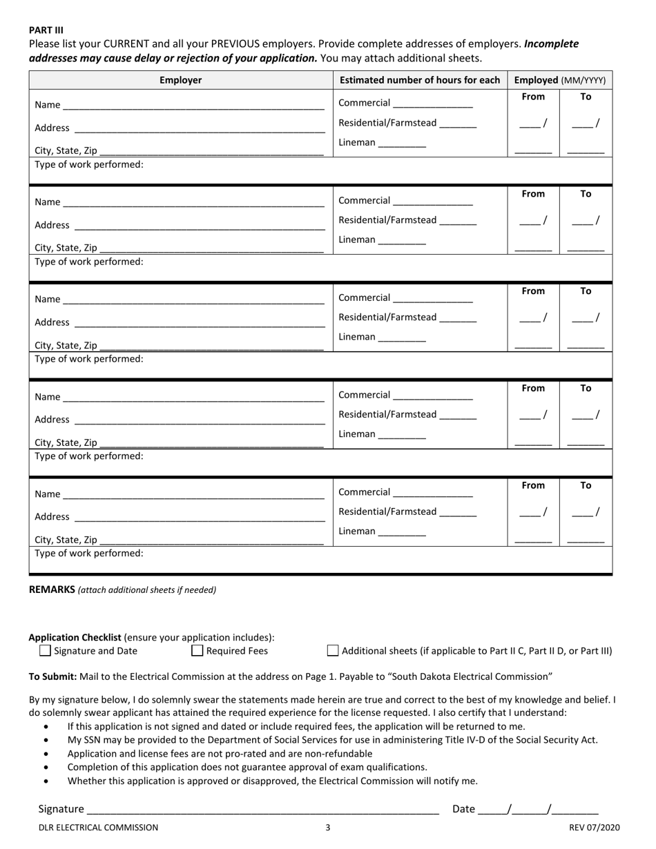 Electrician License Application - South Dakota, Page 3