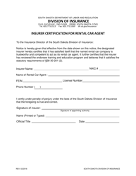 Document preview: Insurer Certification for Rental Car Agent - South Dakota