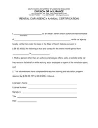 Document preview: Rental Car Agency Annual Certification - South Dakota