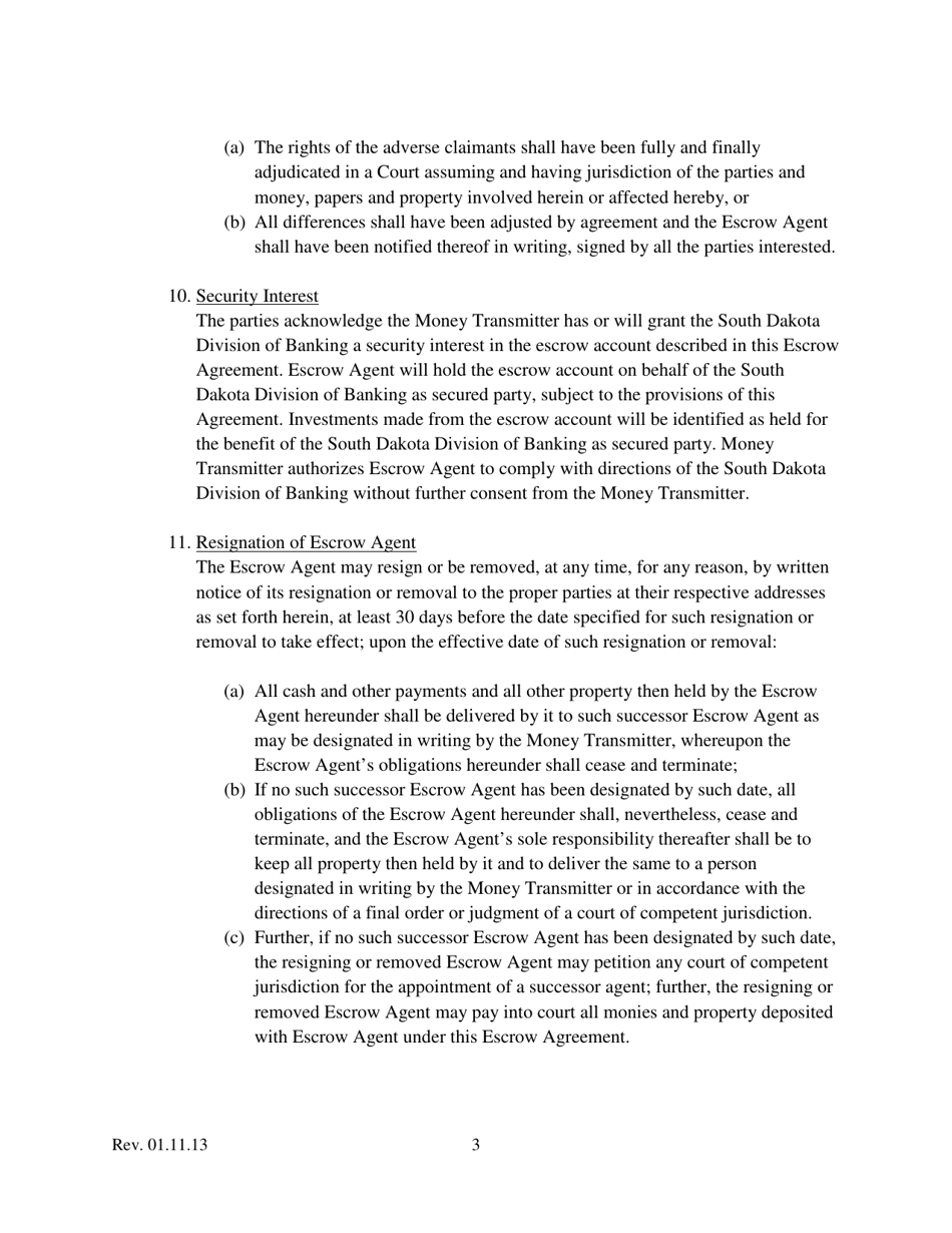 SD Form 2355 Escrow Agreement - South Dakota, Page 3