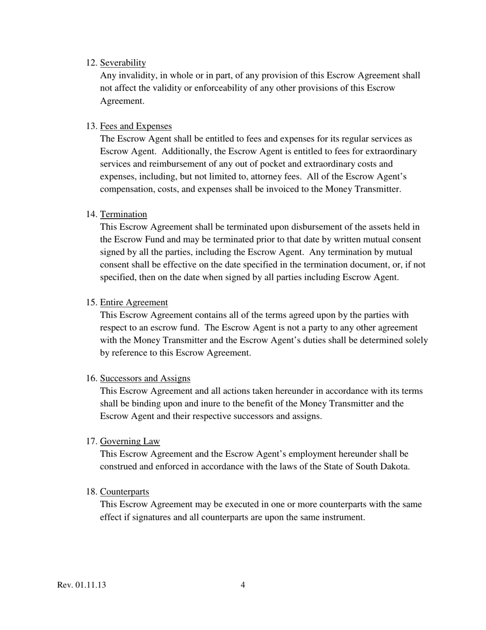 SD Form 2355 Escrow Agreement - South Dakota, Page 4