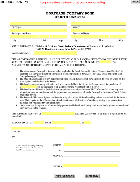 SD Form 2097 Mortgage Company Bond - South Dakota