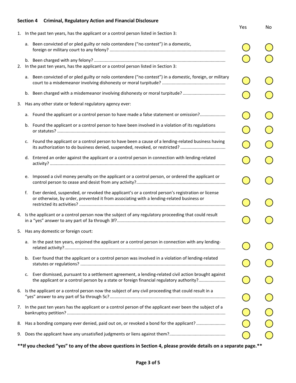 SD Form 2205 Non-residential Mortgage Lender License Application - South Dakota, Page 3
