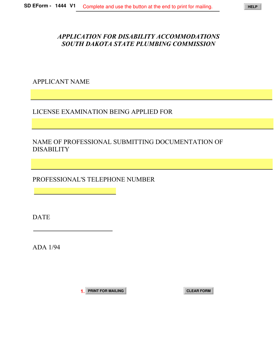 SD Form 1444 Fill Out, Sign Online and Download Fillable PDF, South