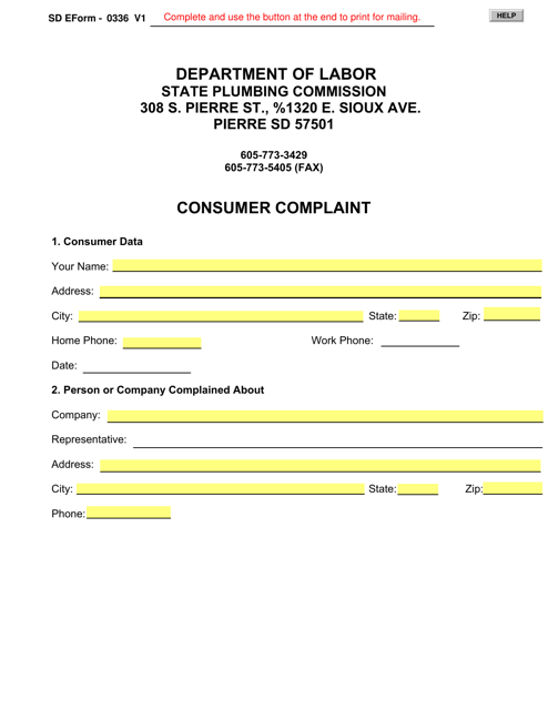 SD Form 0336 Consumer Complaint - South Dakota