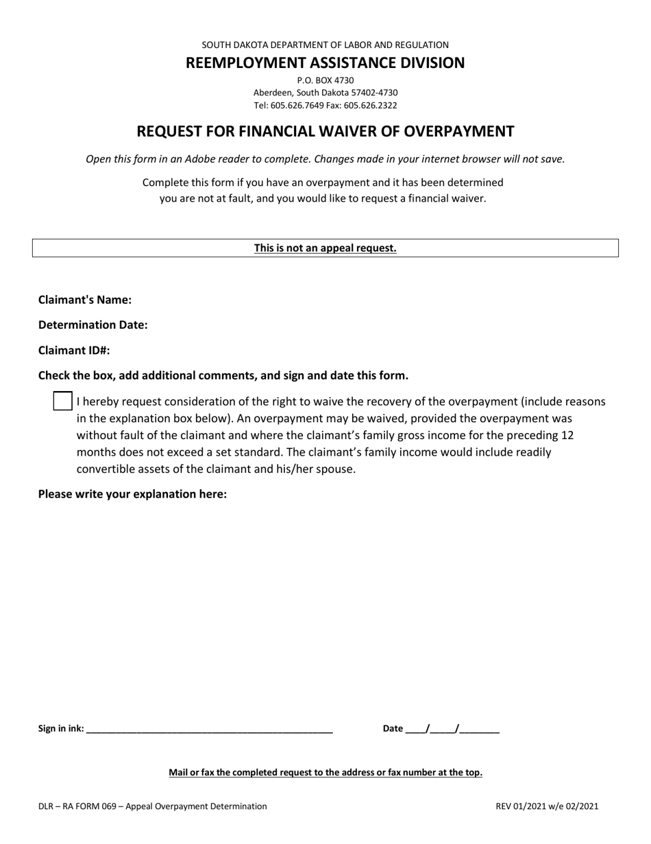 Request for Financial Waiver of Overpayment - South Dakota, Page 1