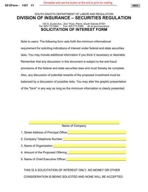 SD Form 1437 Solicitation of Interest Form - South Dakota