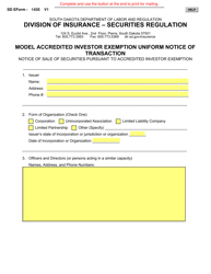 Document preview: SD Form 1435 Model Accredited Investor Exemption Uniform Notice of Transaction - South Dakota