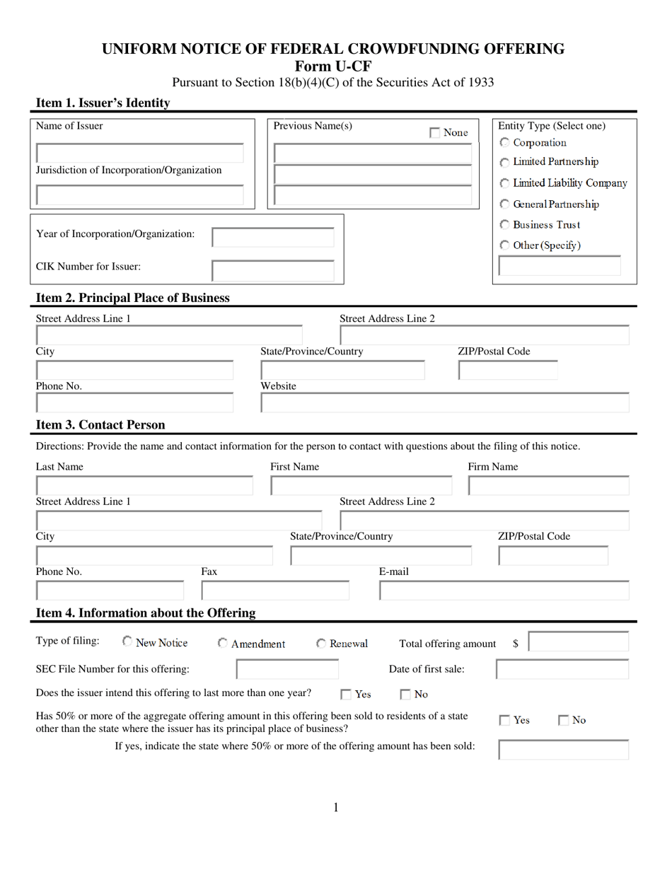 Form U-CF Uniform Notice of Federal Crowdfunding Offering, Page 1