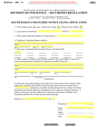 Document preview: SD Form 3007 South Dakota Franchise Notice Filing Application - South Dakota