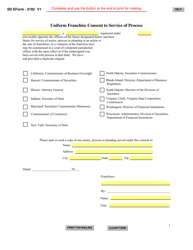 Document preview: SD Form 2192 Uniform Franchise Consent to Service of Process - South Dakota