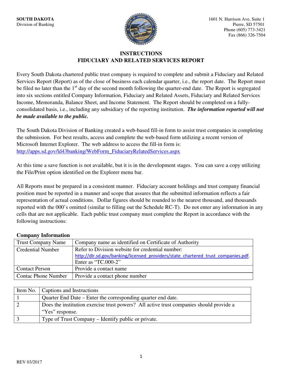 Instructions for Fiduciary and Related Services Report - South Dakota, Page 1