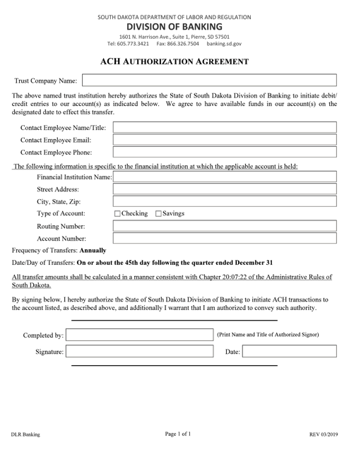 Document preview: ACH Authorization Agreement - South Dakota