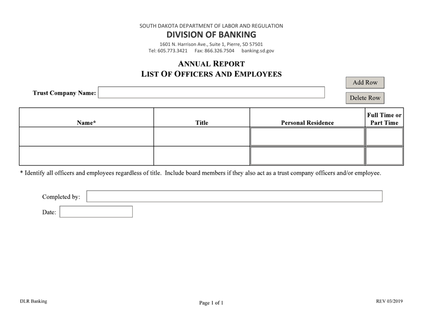 Annual Report - List of Officers and Employees - South Dakota Download Pdf