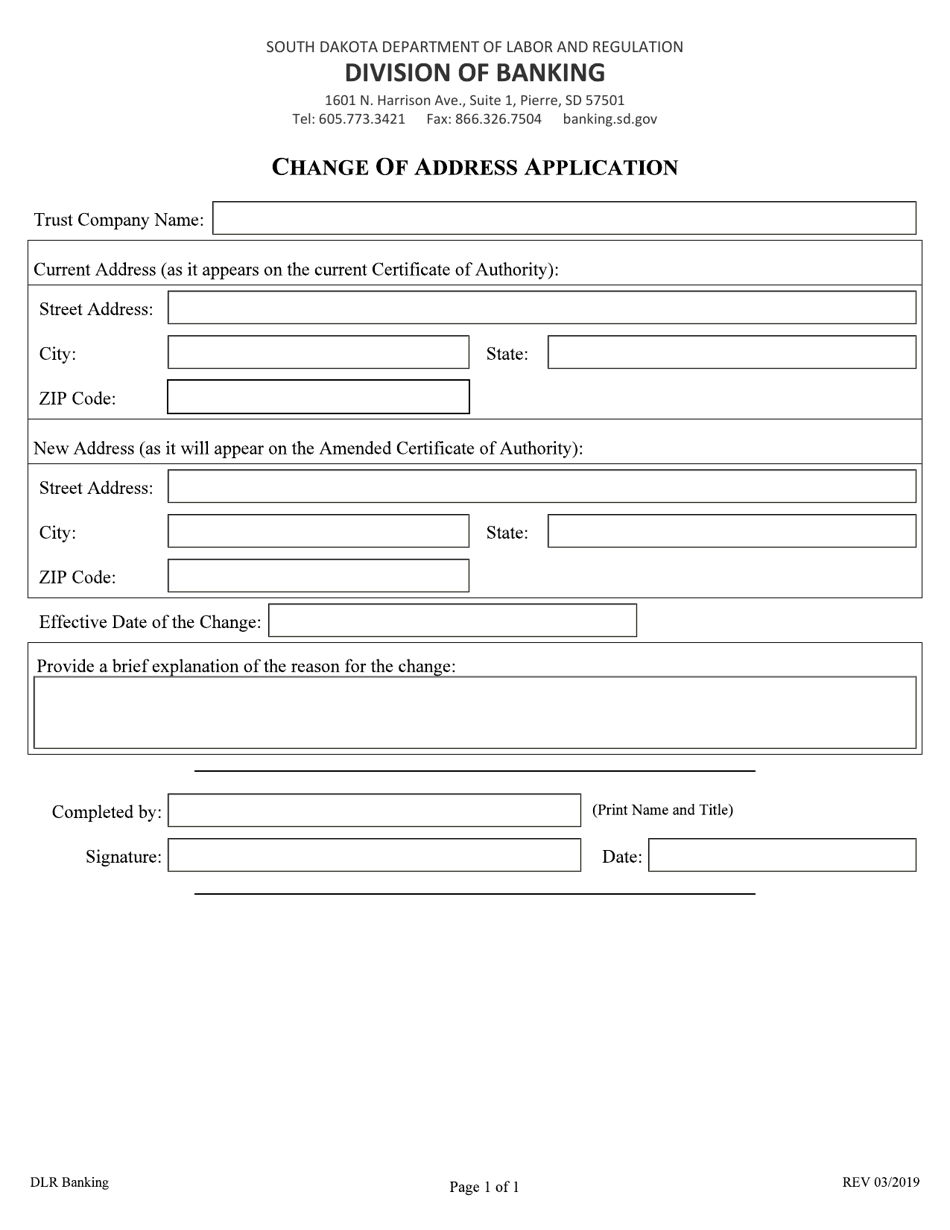 Change of Address Application - South Dakota, Page 1