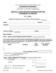 Document preview: Surplus Lines Insurer Business Written & Premium Tax Report - South Dakota