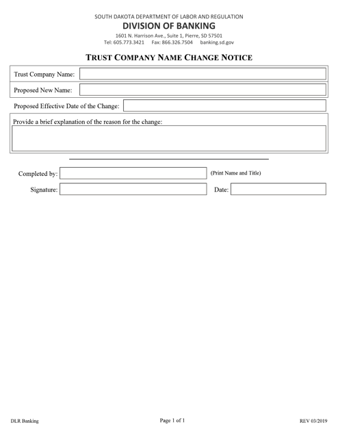 Trust Company Name Change Notice - South Dakota Download Pdf