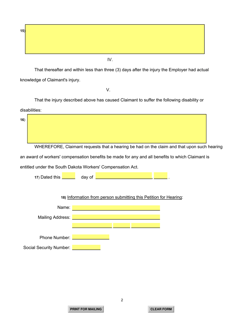 SD Form 1657 Petition for Hearing - South Dakota, Page 3