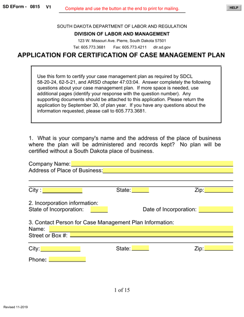 SD Form 0815  Printable Pdf