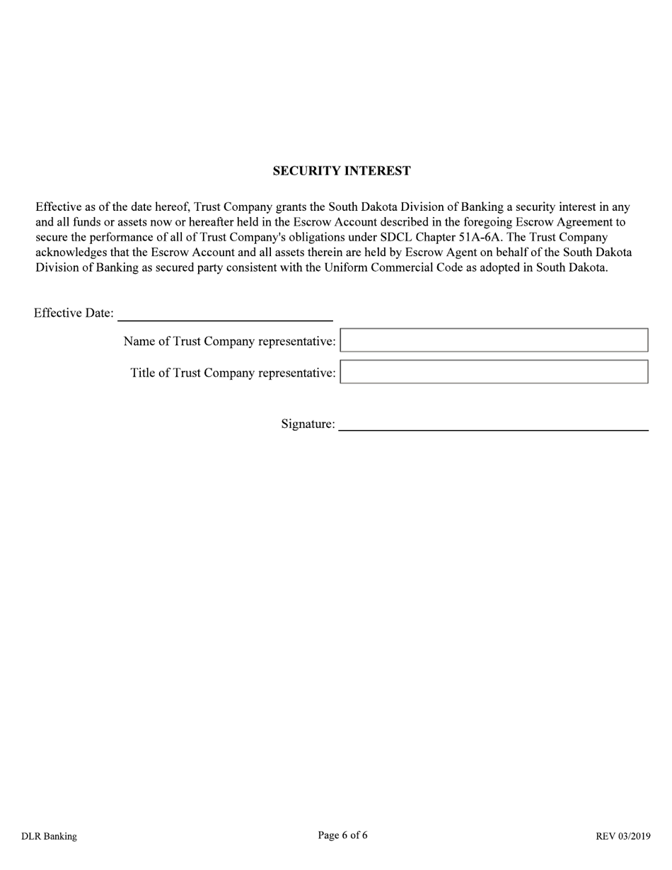 Pledge Escrow Agreement - South Dakota, Page 6