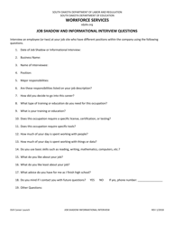 Document preview: Job Shadow and Informational Interview Questions - South Dakota
