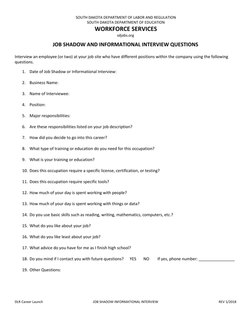 Job Shadow and Informational Interview Questions - South Dakota Download Pdf