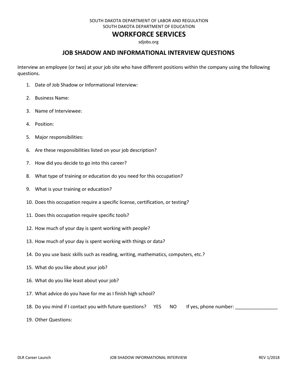 Job Shadow and Informational Interview Questions - South Dakota, Page 1