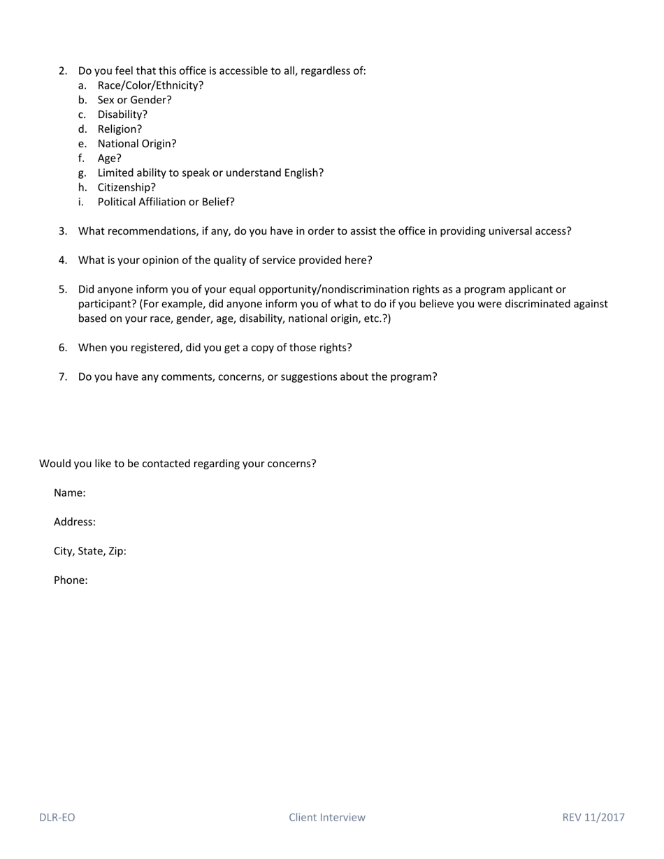 Equal Opportunity and Nondiscrimination Monitoring Client Interview - South Dakota, Page 2