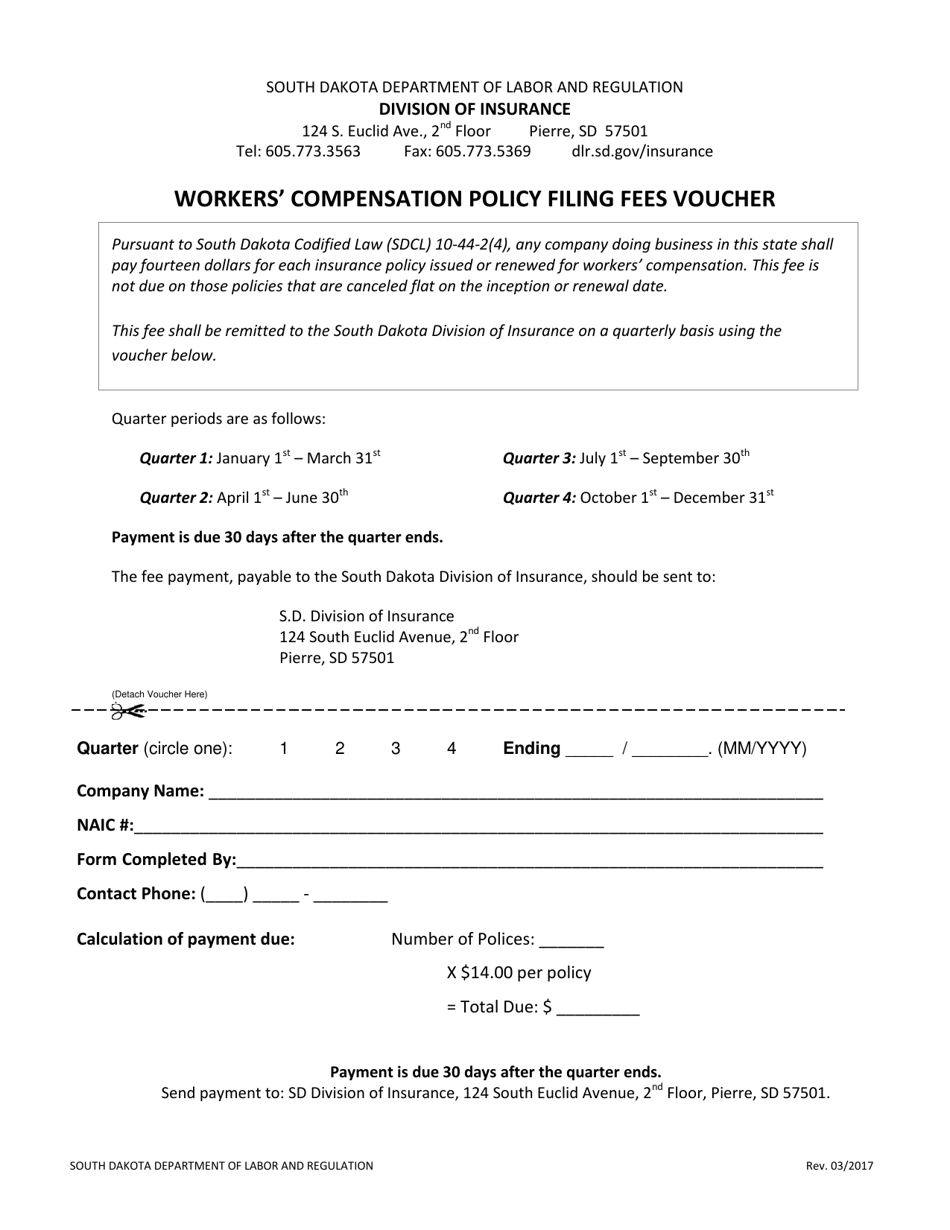 South Dakota Workers' Compensation Policy Filing Fees Voucher Fill
