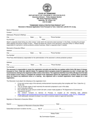 Warrantor&#039;s Renewal Application Form Pursuant to Tenn. Code Ann. 56-55-101 Et Seq. - Tennessee
