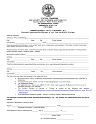 Warrantor&#039;s Registration Form Pursuant to Tenn. Code Ann. 56-55-101 Et Seq. - Tennessee