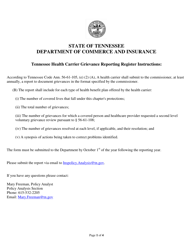 Document preview: Tennessee Health Carrier Grievance Reporting Register - Tennessee