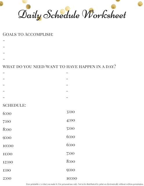Daily Schedule Template - Timetable