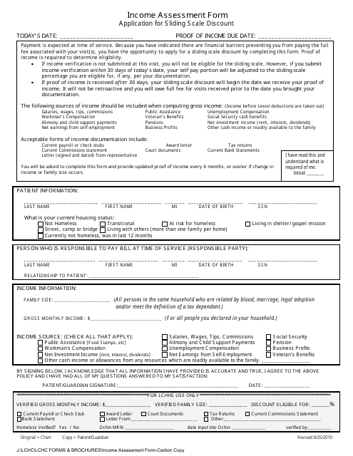 Income Assessment Form - Application for Sliding Scale Discount - Lincoln County, Oregon Download Pdf