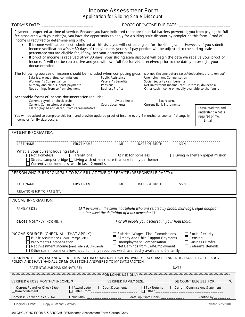 Lincoln County, Oregon Income Assessment Form - Application for Sliding ...