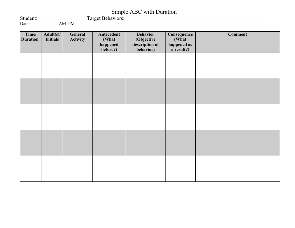 Simple Abc With Duration Spreadsheet Template Download Printable PDF ...