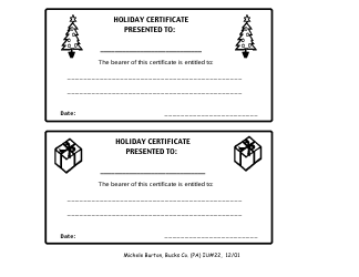 Document preview: Holiday Certificate Templates - Michele Burton