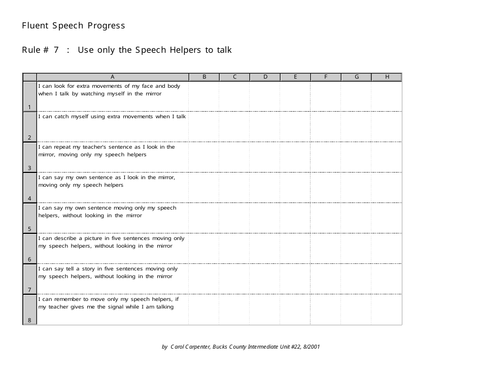Fluent Speech Progress Tracking Sheet Template - Rule 7 - Carol Carpenter