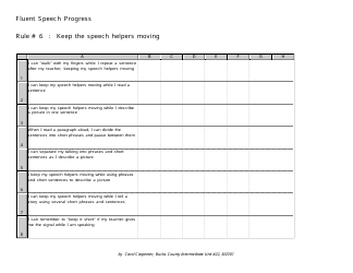 Document preview: Fluent Speech Progress Tracking Sheet Template - Rule 6 - Carol Carpenter