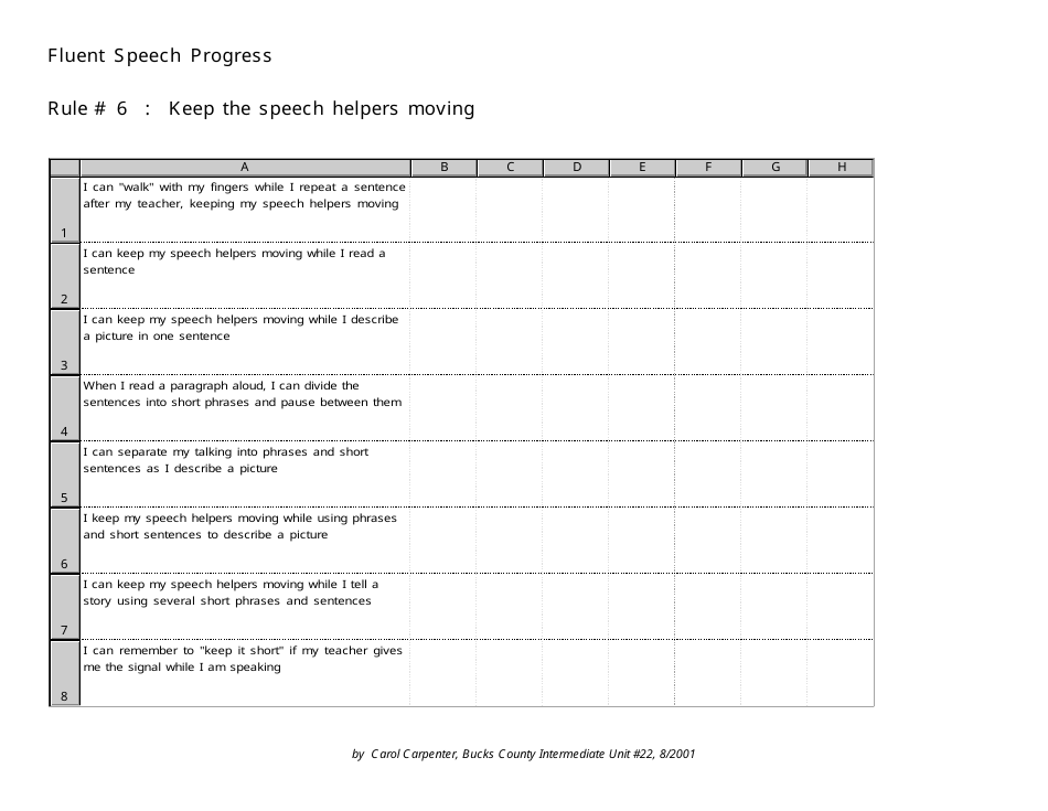 Fluent Speech Progress Tracking Sheet Template for Rule 6 by Carol Carpenter