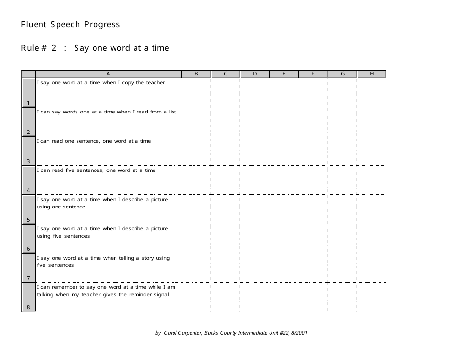 Fluent Speech Progress Tracking Sheet Template - Rule 2 - Carol Carpenter