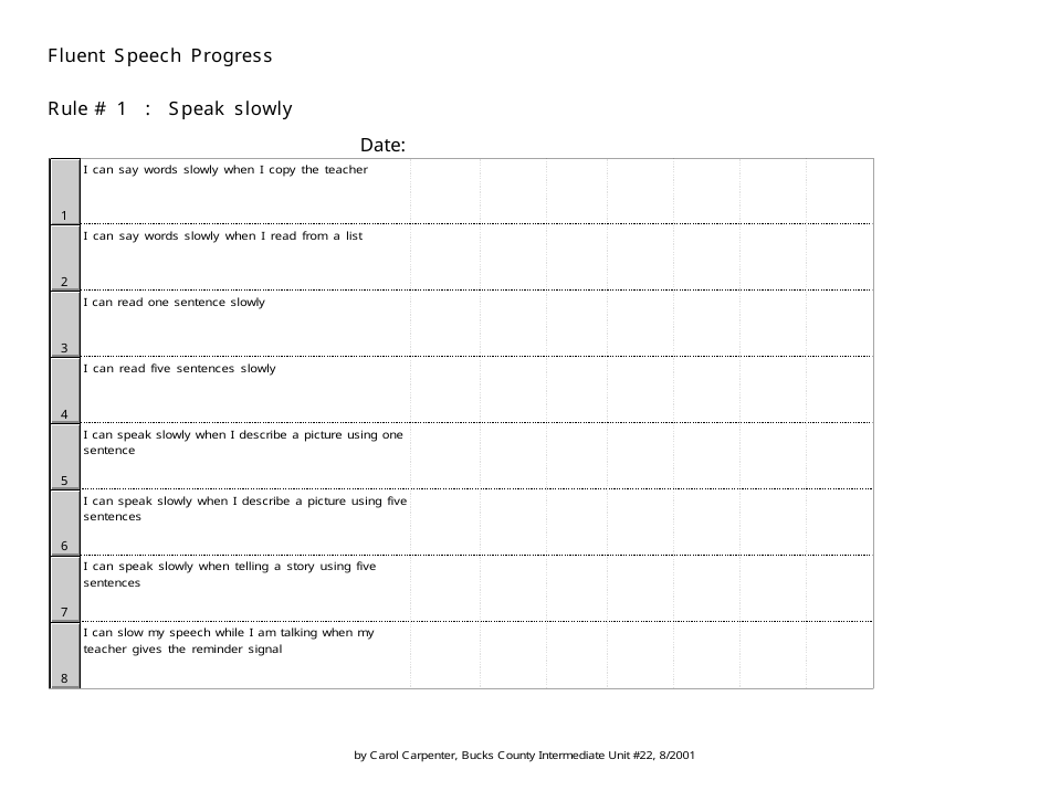 Fluent Speech Progress Tracking Sheet Template - Rule 1 - Carol Carpenter