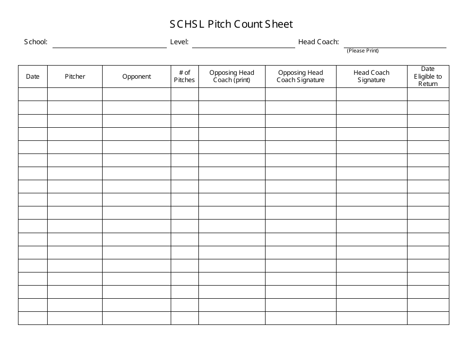 Schsl Pitch Count Sheet - Available for Free Download