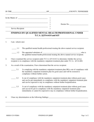 Form MHDD-5219 Findings by Qualified Mental Health Professional Under T.c.a. 33-6-614 and 615 - Tennessee