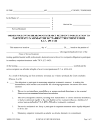 Document preview: Form MHDD-5223 Order Following Hearing on Service Recipient's Obligation to Participate in Mandatory Outpatient Treatment Under T.c.a. 33-6-622 - Tennessee
